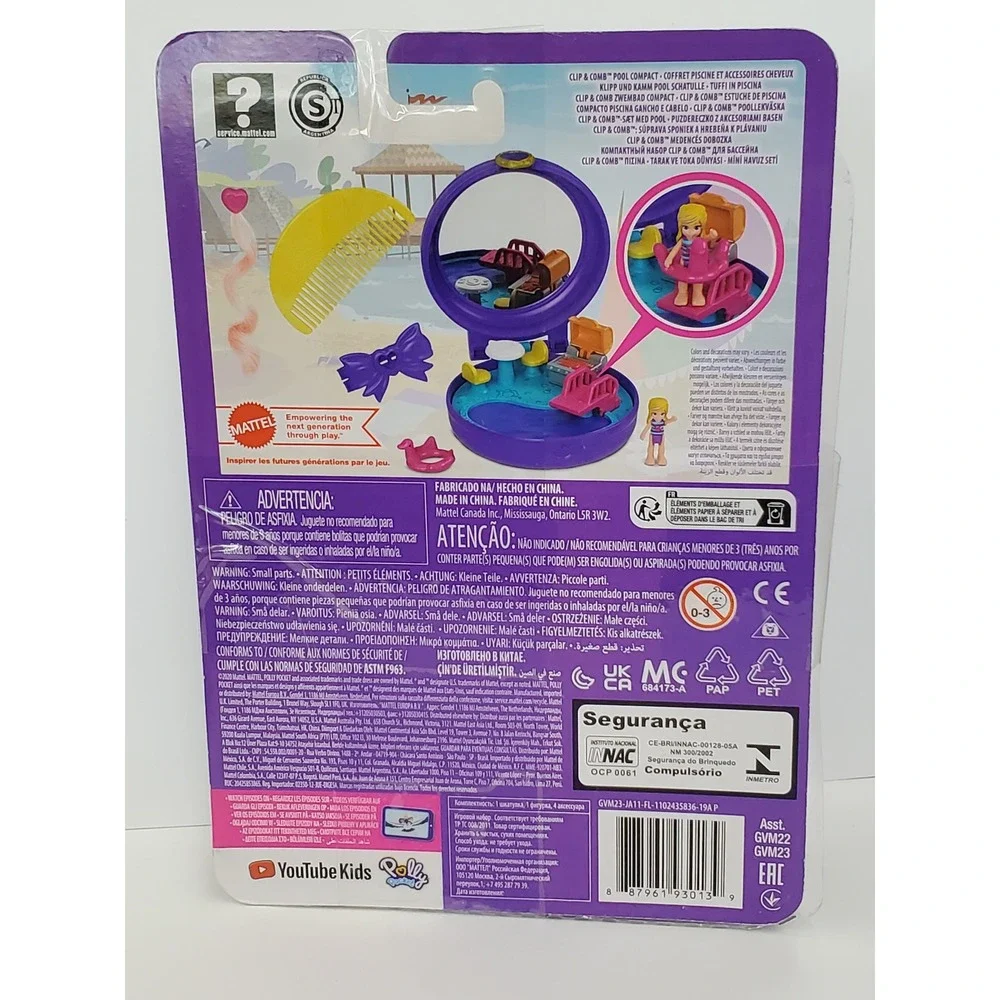 Polly Pocket Clip & Comb Pool Compact Playset Mattel GVM23 Purple Doll Acesories